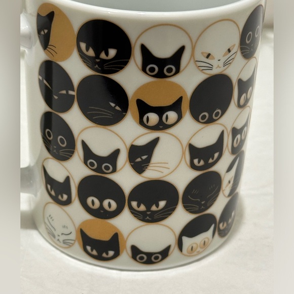 Jewel Brand Ceramic Black Cat Eyes Coffee Tea Mug Made In Japan Feline Faces Whi - Picture 3 of 7